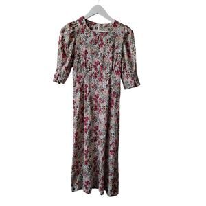 Lilipurri Multicolored Floral Puff Sleeve Cottagecore Midi Dress - Size S